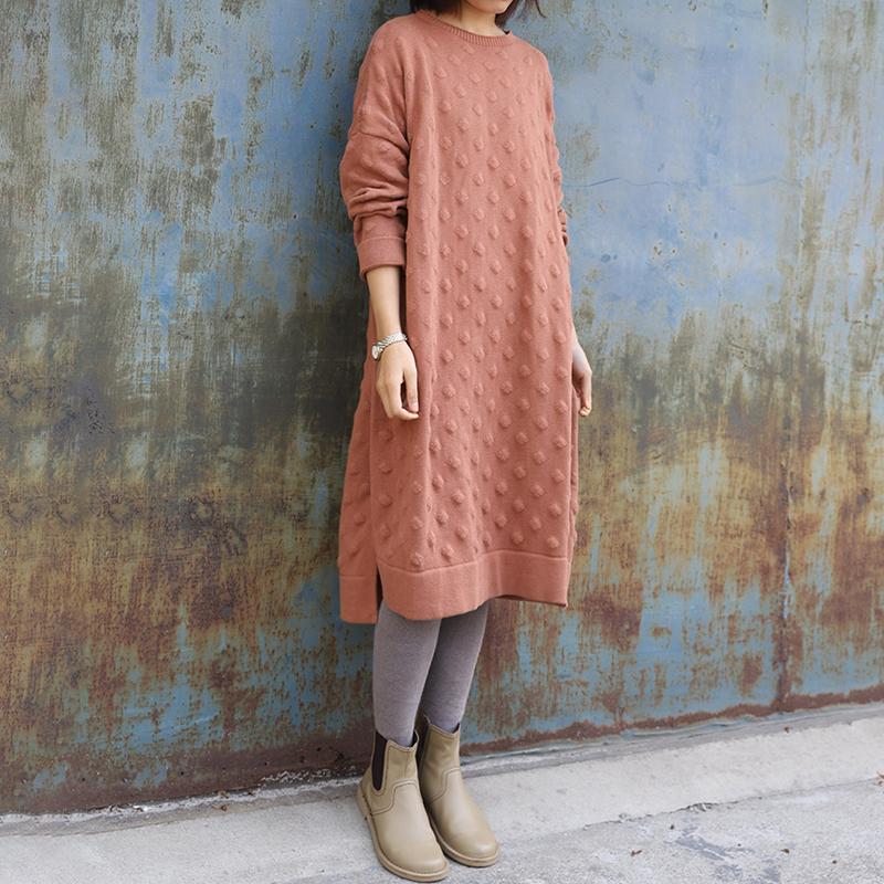 Split Hem O-neck Casual Loose Knit Shirt