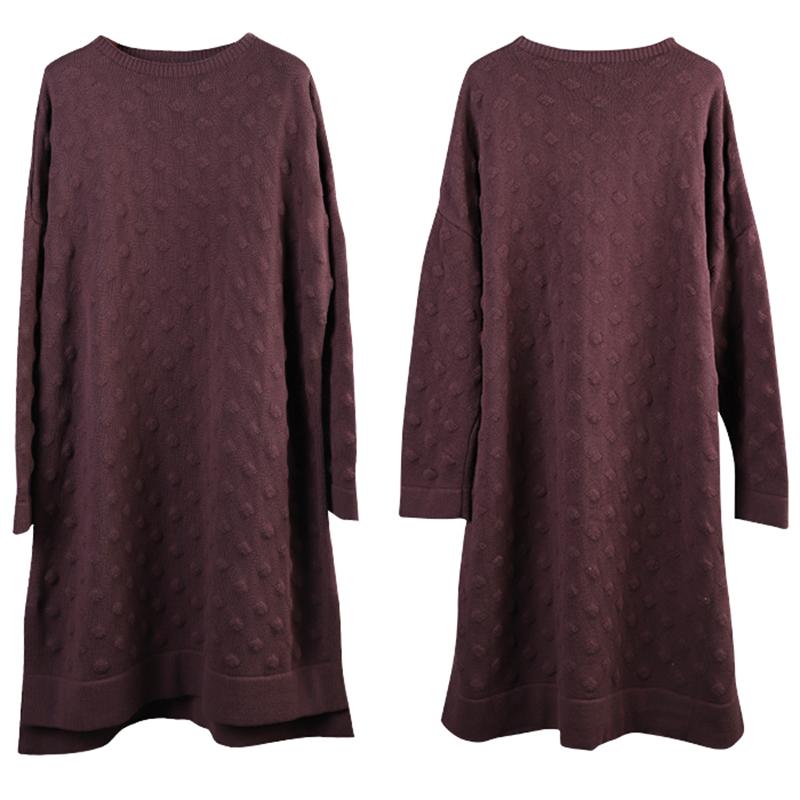 Split Hem O-neck Casual Loose Knit Shirt
