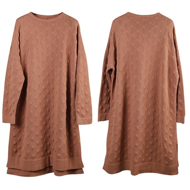 Split Hem O-neck Casual Loose Knit Shirt