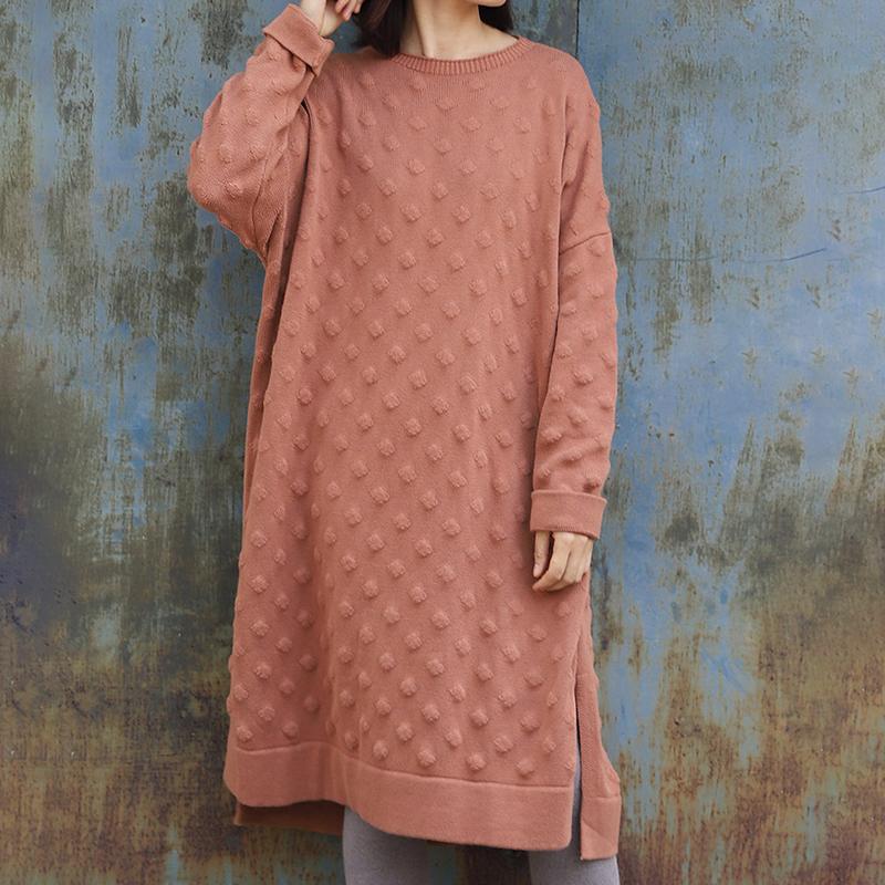 Split Hem O-neck Casual Loose Knit Shirt