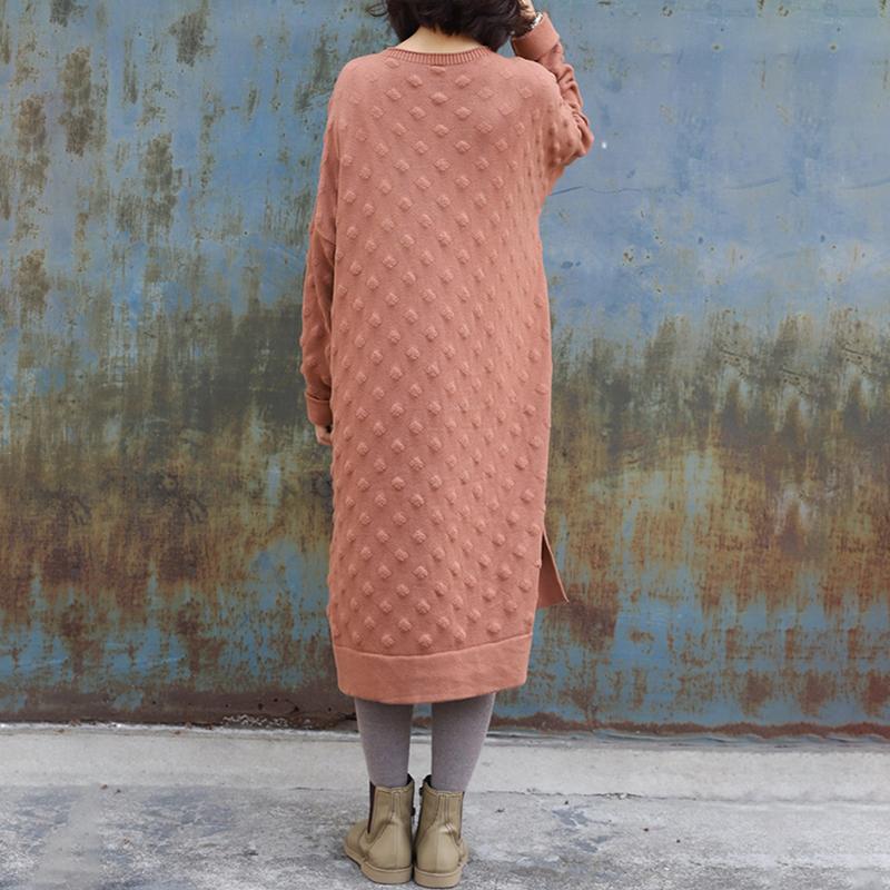 Split Hem O-neck Casual Loose Knit Shirt