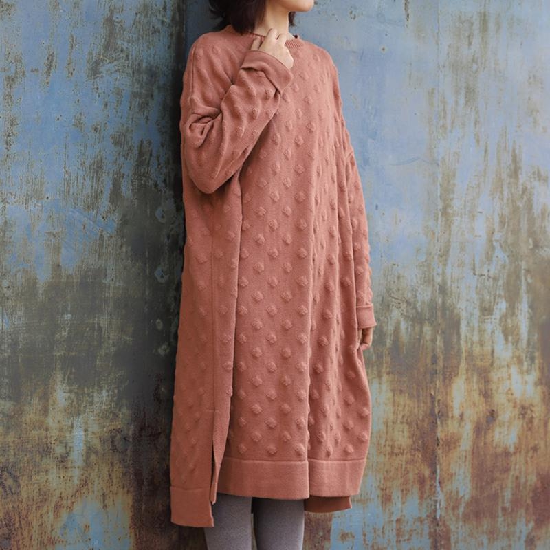 Split Hem O-neck Casual Loose Knit Shirt