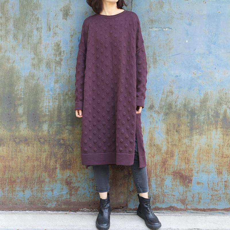 Split Hem O-neck Casual Loose Knit Shirt