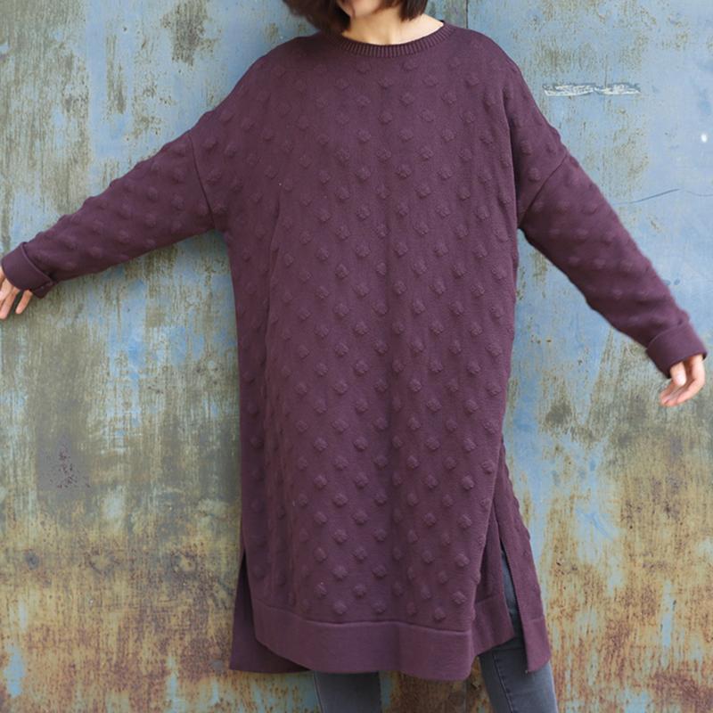 Split Hem O-neck Casual Loose Knit Shirt