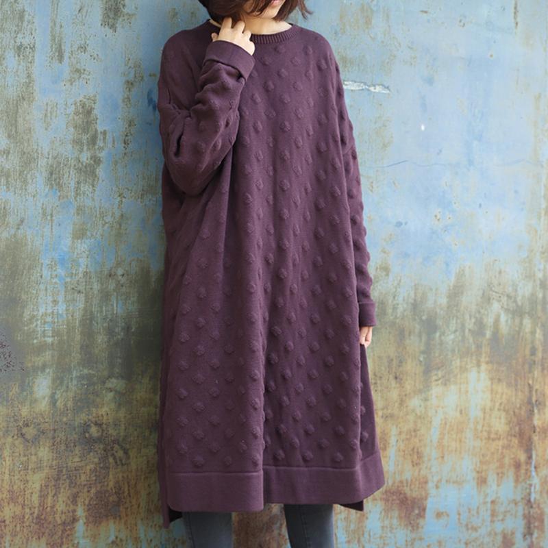 Split Hem O-neck Casual Loose Knit Shirt