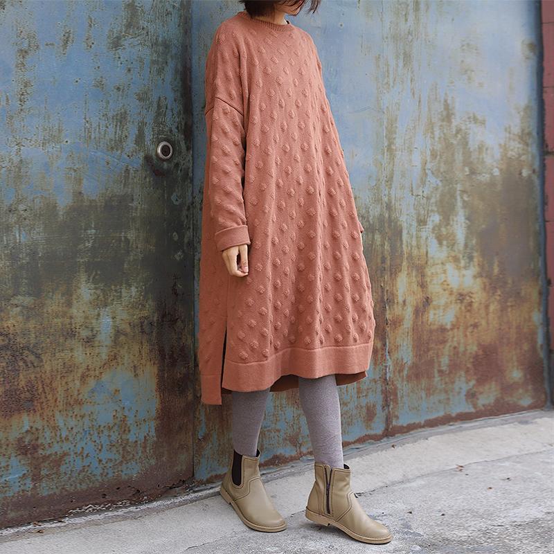 Split Hem O-neck Casual Loose Knit Shirt