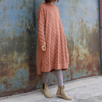 Split Hem O-neck Casual Loose Knit Shirt