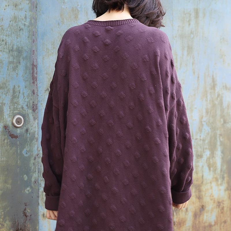 Split Hem O-neck Casual Loose Knit Shirt