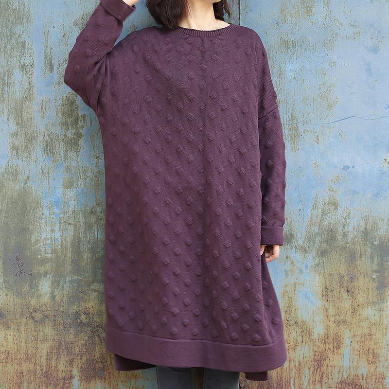 Split Hem O-neck Casual Loose Knit Shirt