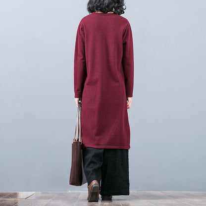 Split Hem Pure Color Round Collar Long Sweater