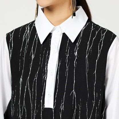 Spring Abstract Strips Irregular Polo Collar Dress