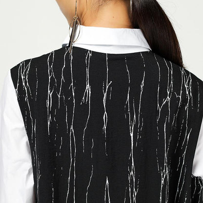Spring Abstract Strips Irregular Polo Collar Dress