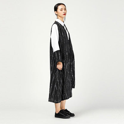 Spring Abstract Strips Irregular Polo Collar Dress