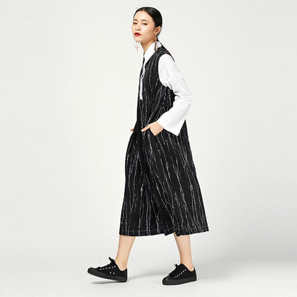 Spring Abstract Strips Irregular Polo Collar Dress