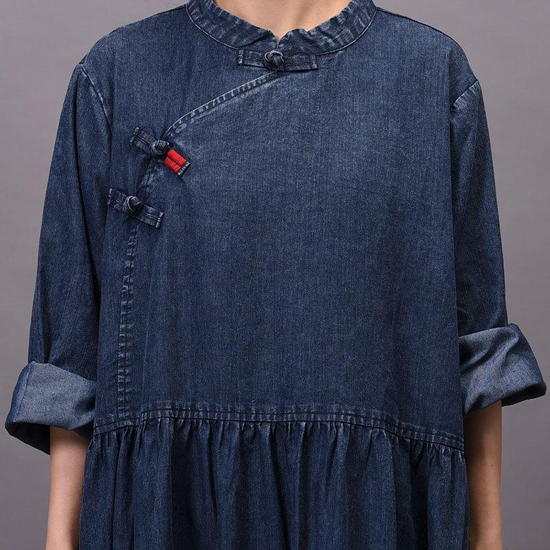 Spring Autumn Frog Solid Color Denim Dress