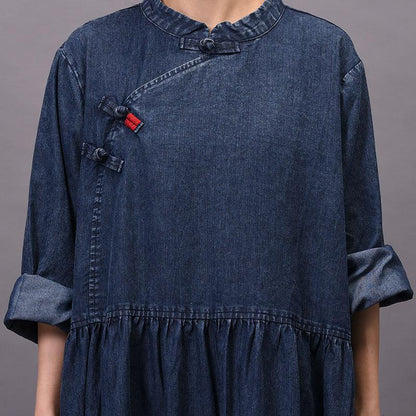 Spring Autumn Frog Solid Color Denim Dress