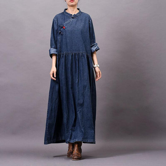 Spring Autumn Frog Solid Color Denim Dress