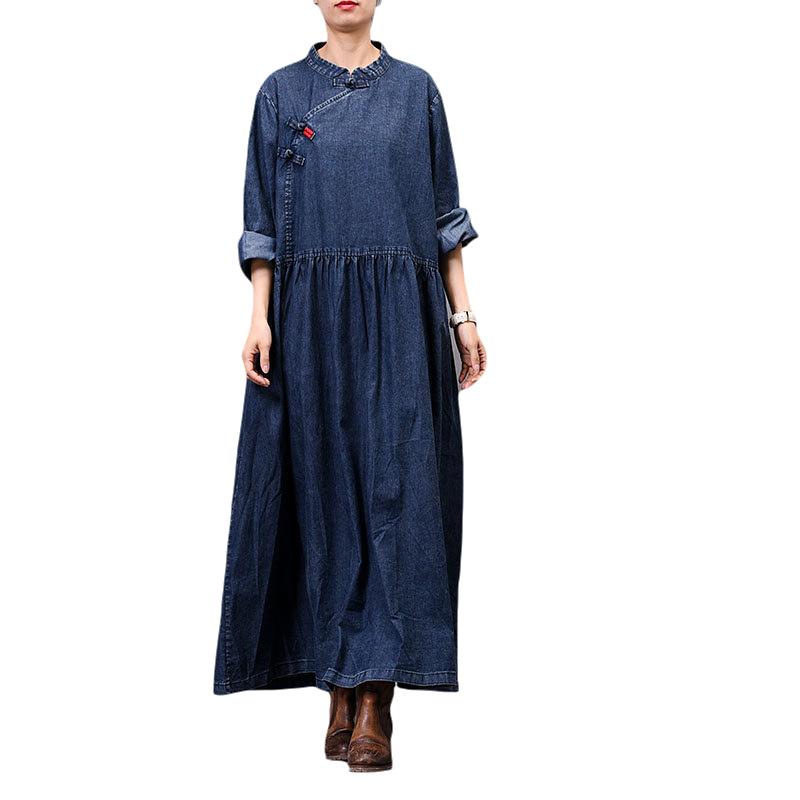 Spring Autumn Frog Solid Color Denim Dress
