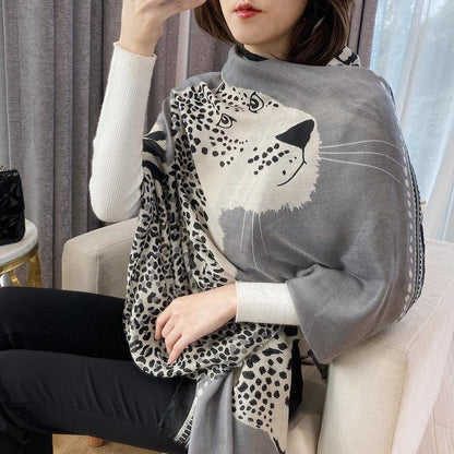 Spring Autumn Leopard Print Silk Scarf