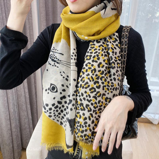 Spring Autumn Leopard Print Silk Scarf