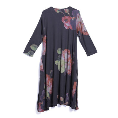 Spring Casual Floral Mid-Calf Pullover Loose Long Sleeve Dress