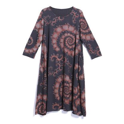 Spring Casual Floral Mid-Calf Pullover Loose Long Sleeve Dress