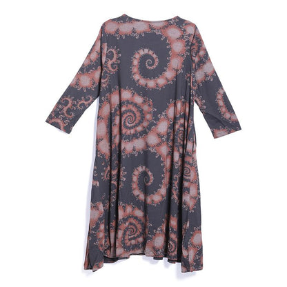 Spring Casual Floral Mid-Calf Pullover Loose Long Sleeve Dress