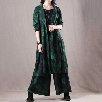Spring Casual Print Long Sleeve Wide Leg Pants Sets