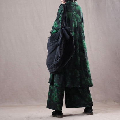 Spring Casual Print Long Sleeve Wide Leg Pants Sets