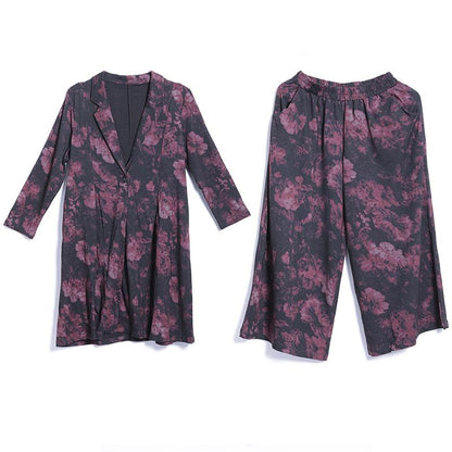 Spring Casual Print Long Sleeve Wide Leg Pants Sets
