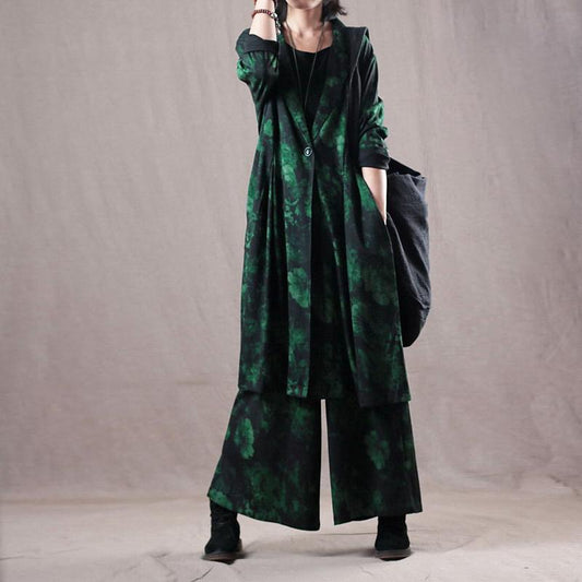 Spring Casual Print Long Sleeve Wide Leg Pants Sets