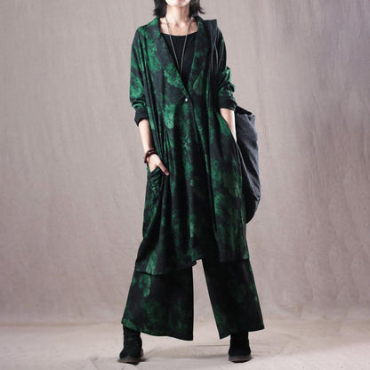 Spring Casual Print Long Sleeve Wide Leg Pants Sets