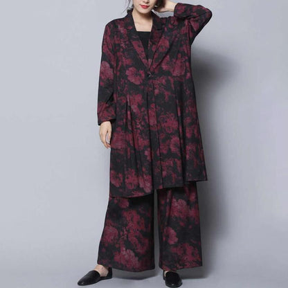 Spring Casual Print Long Sleeve Wide Leg Pants Sets