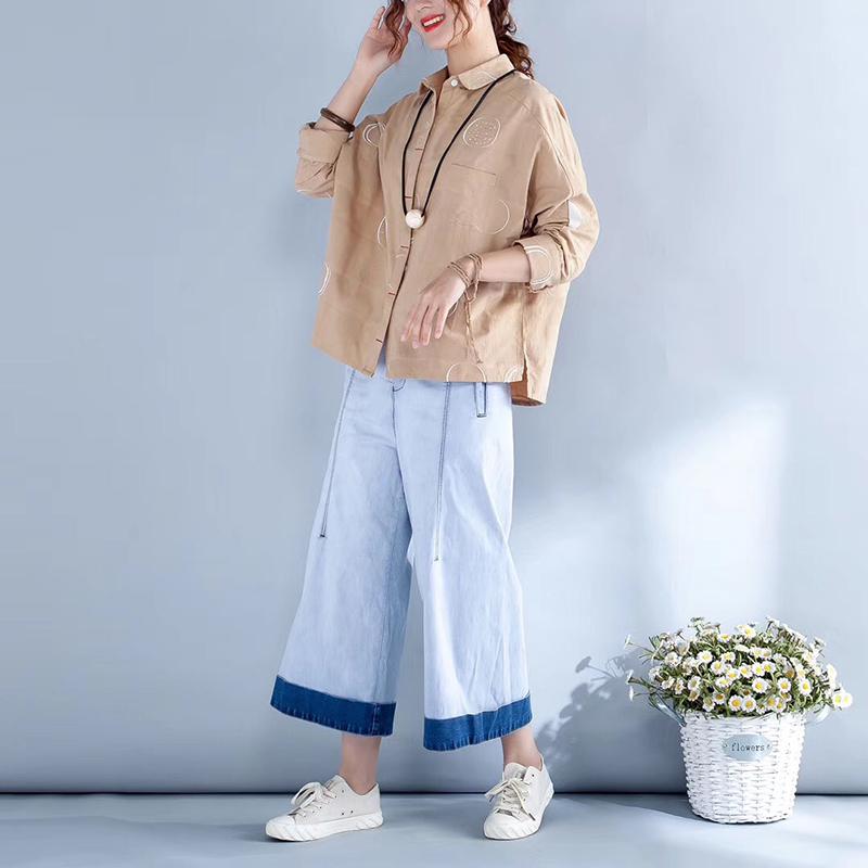 Spring Dot Embroidery Cotton Female Shirt