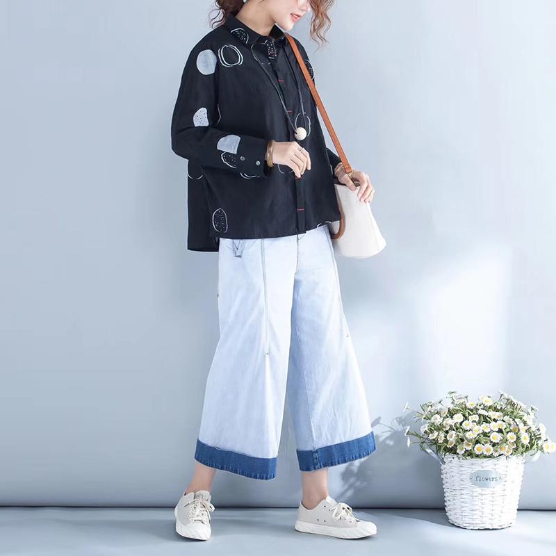 Spring Dot Embroidery Cotton Female Shirt