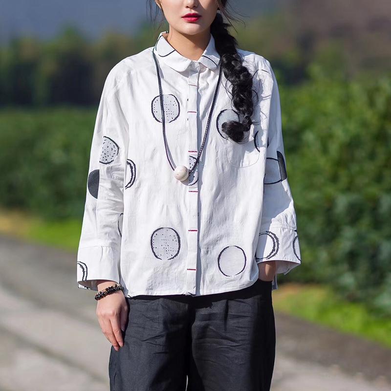 Spring Dot Embroidery Cotton Female Shirt