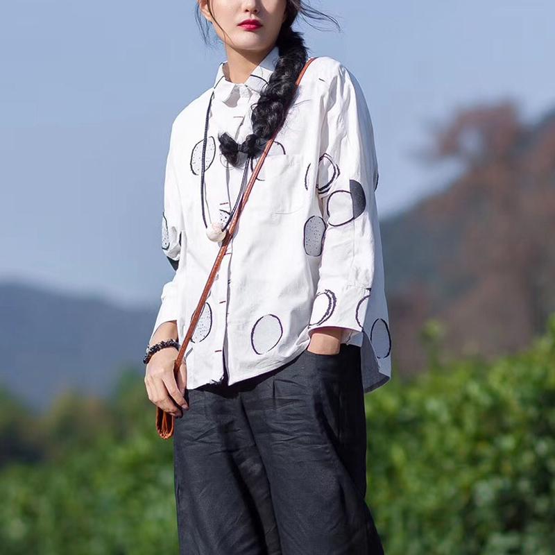 Spring Dot Embroidery Cotton Female Shirt