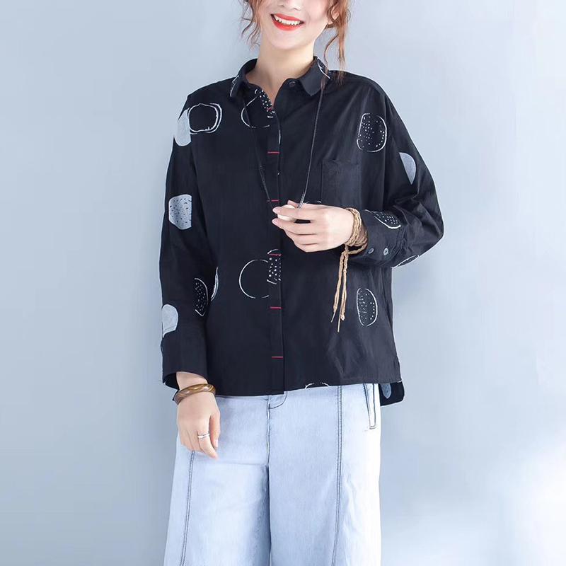 Spring Dot Embroidery Cotton Female Shirt