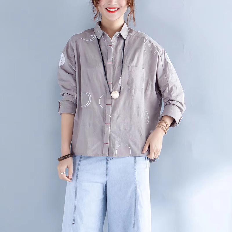 Spring Dot Embroidery Cotton Female Shirt