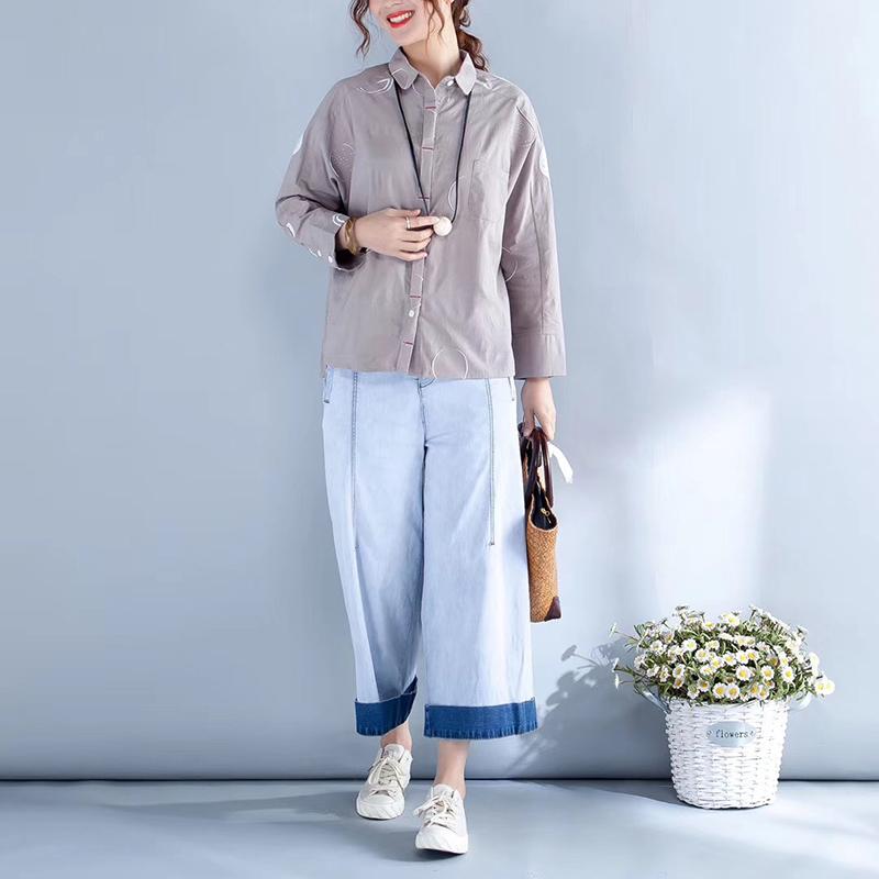 Spring Dot Embroidery Cotton Female Shirt