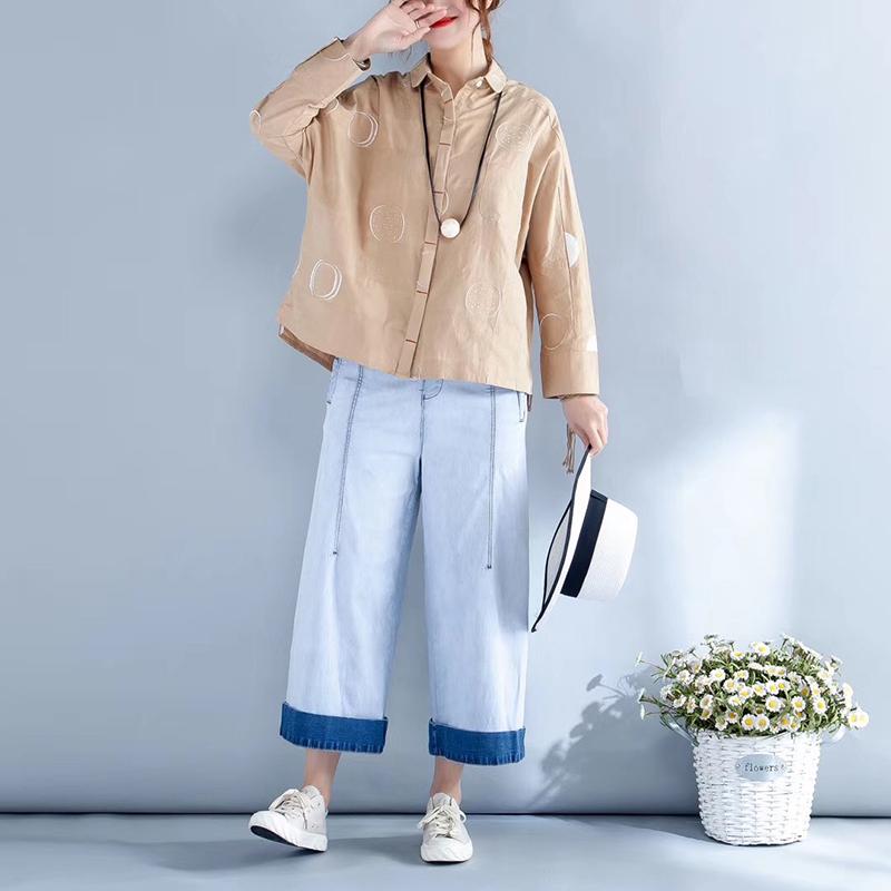 Spring Dot Embroidery Cotton Female Shirt