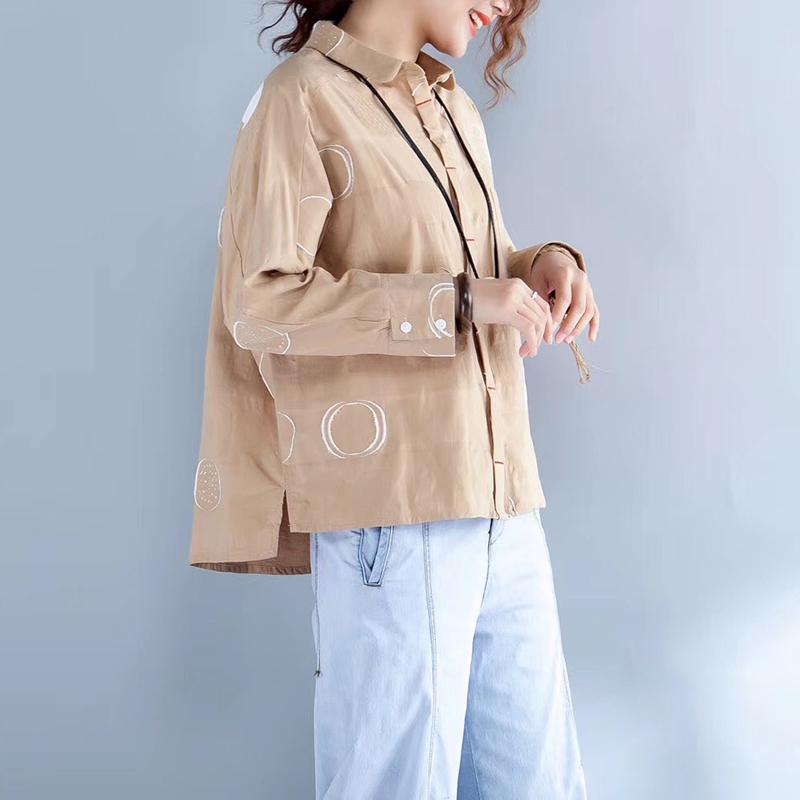 Spring Dot Embroidery Cotton Female Shirt