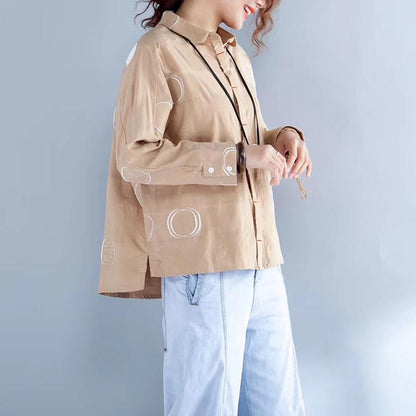 Spring Dot Embroidery Cotton Female Shirt
