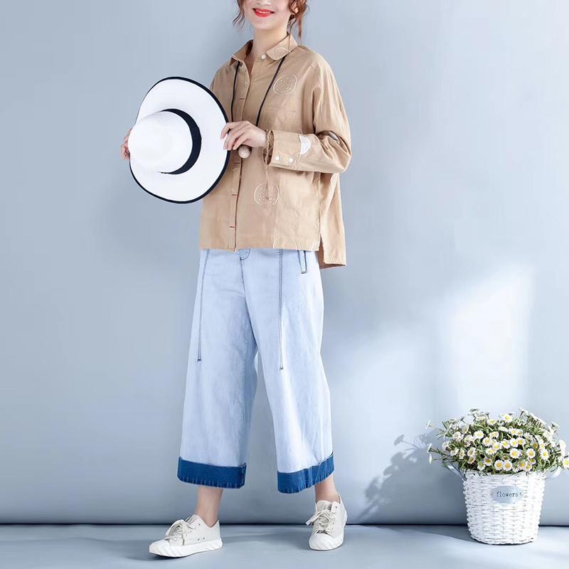 Spring Dot Embroidery Cotton Female Shirt