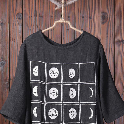 Spring Embroidery Casual O Neck Linen Dress