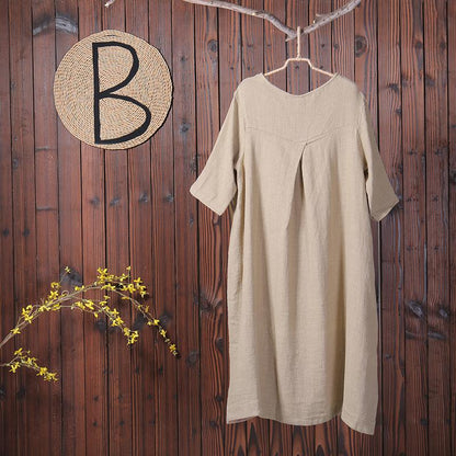 Spring Embroidery Casual O Neck Linen Dress