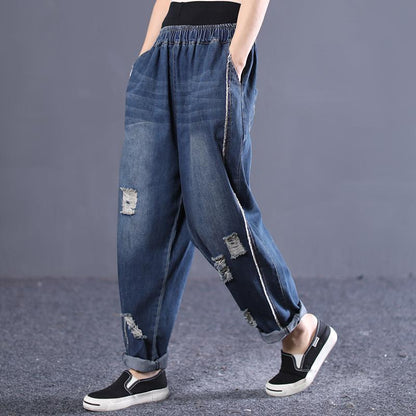 Spring Loose Washed Hole Women Jeans