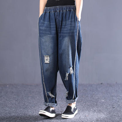 Spring Loose Washed Hole Women Jeans