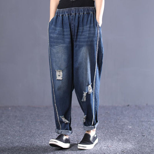 Spring Loose Washed Hole Women Jeans