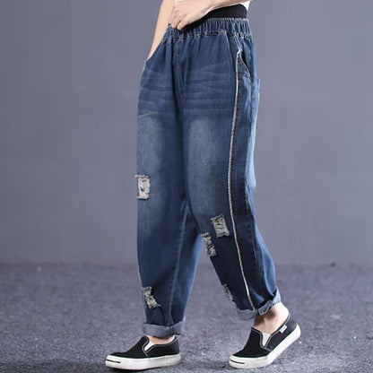 Spring Loose Washed Hole Women Jeans